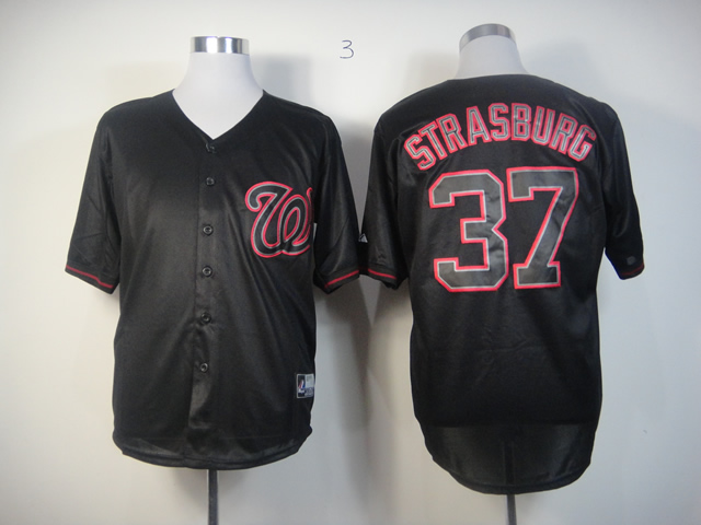 Men Washington Nationals #37 Strasburg Black Fashion MLB Jerseys